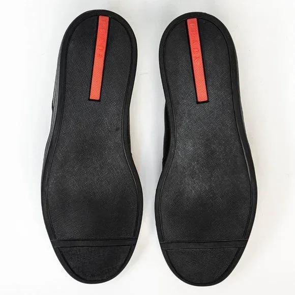 Prada Men's Black Leather with pattern Loafers 10US - Picture 5 of 11